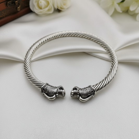 Adjustable Double Dragon Hend Bangle - German Silver Kada