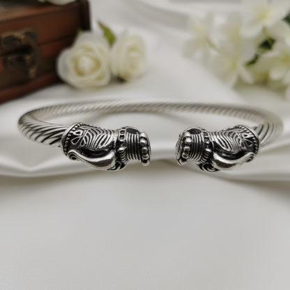 Adjustable Double Dragon Hend Bangle - German Silver Kada