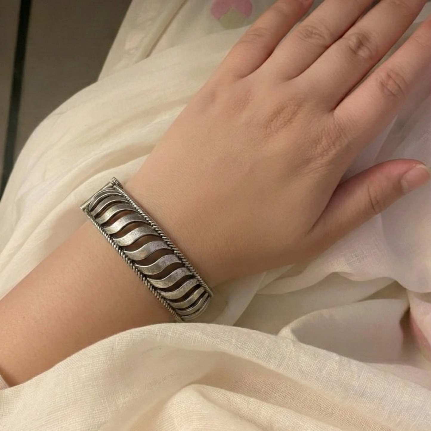 Antique Look Oxidized Tribal Wave Cuff Bracelet | Daily Wear Comfortable Jewelry for Women