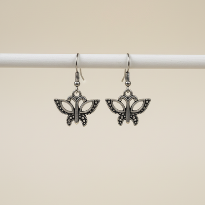 Vintage Oxidized Silver Butterfly Drop Earrings