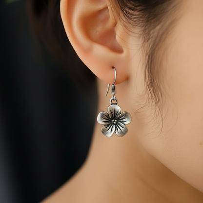 Delicate Floral Silver Look Earrings