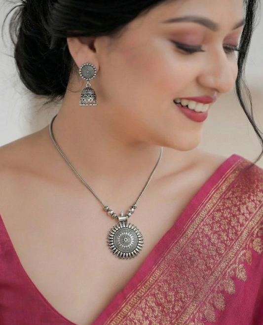 Tribal Elegant Oxidized Necklace Set | Boho Ethnic Jewelry with Matching Jhumkas