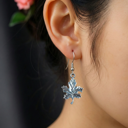 Oxidized Silver Leaf Dangle Earrings | Filigree Insect Drop Jewelry