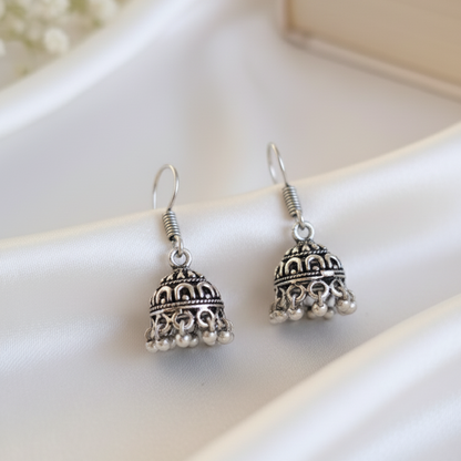 Mini Oxidized Silver Dome Jhumka Earrings
