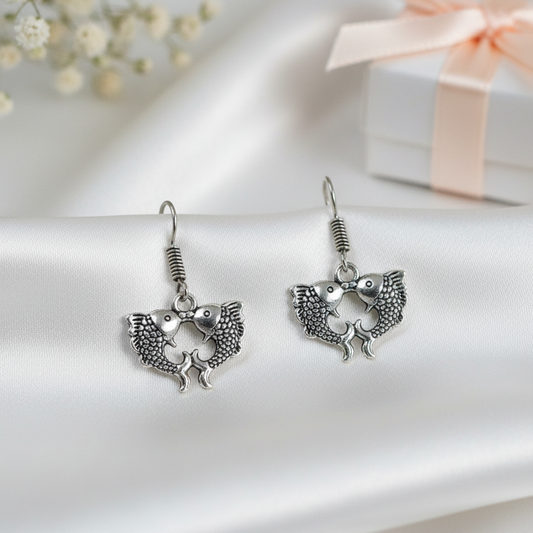 Handcrafted Oxidized Silver Fish Drop Earrings