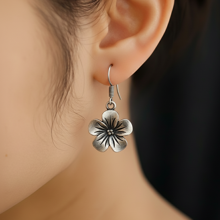 Delicate Floral Silver Look Earrings
