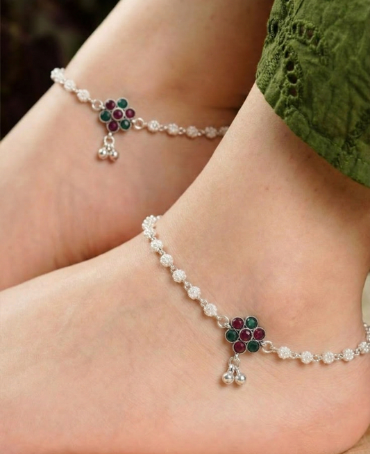 Beautiful Maroon And Green Color Oxidised Anklet Crafted For Women’S Ethnic Fashion Jewelry