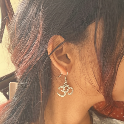 Oxidized Silver Om Symbol Dangler Earrings