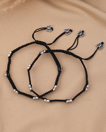 Delicate Black Thread Butterfly Charm Anklet - Adjustable