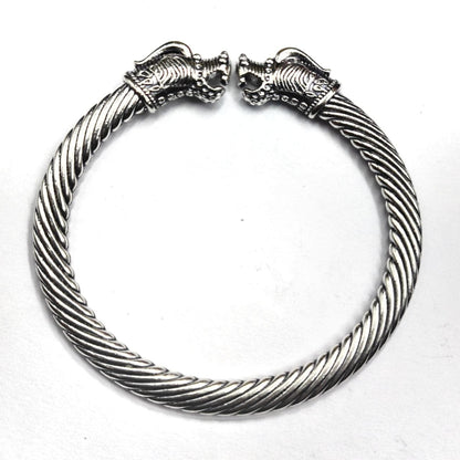 Adjustable Double Dragon Hend Bangle - German Silver Kada