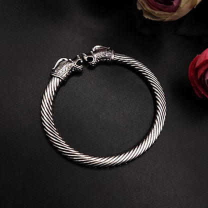 Adjustable Double Dragon Hend Bangle - German Silver Kada