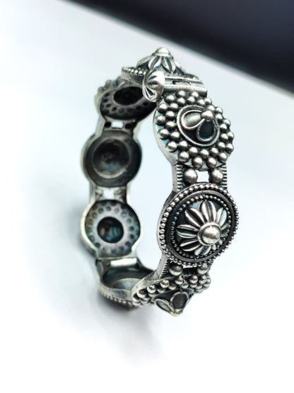 Luxurious Oxidised Silver Bangle | Adjustable Free Size Kada
