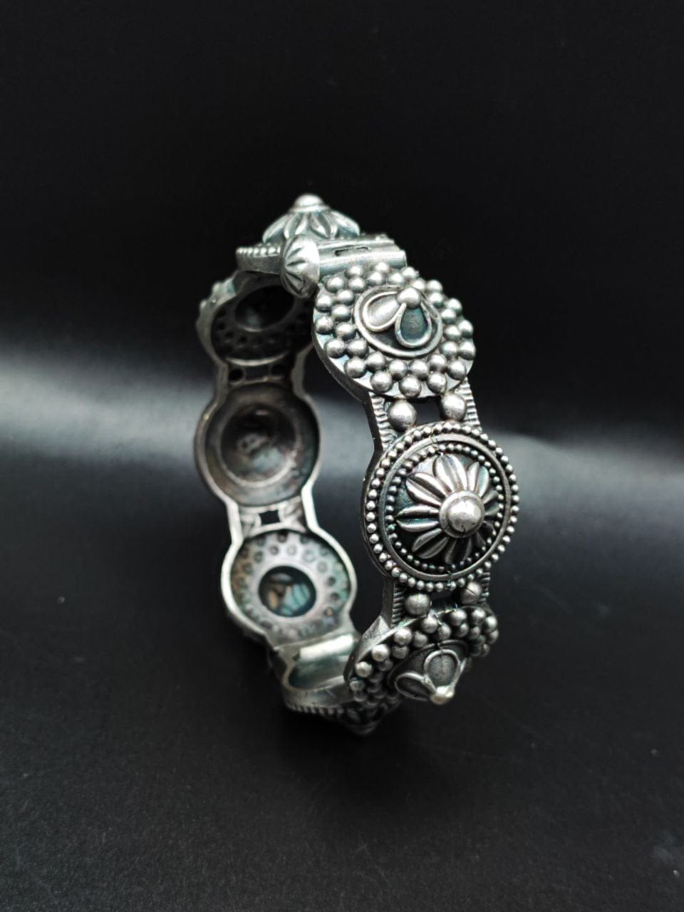 Luxurious Oxidised Silver Bangle | Adjustable Free Size Kada