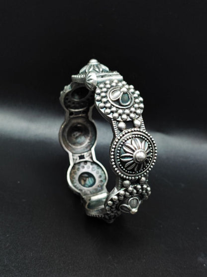Luxurious Oxidised Silver Bangle | Adjustable Free Size Kada