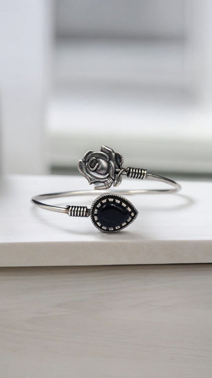 Oxidised Silver Rose Flower Bracelet with Monalisa Stone