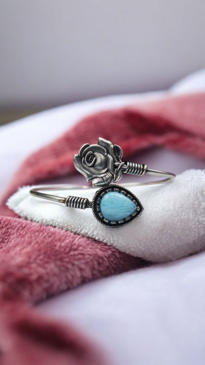 Oxidised Silver Rose Flower Bracelet with Monalisa Stone