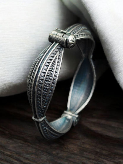 Adjustable Oxidized Silver Square Bracelet Kada