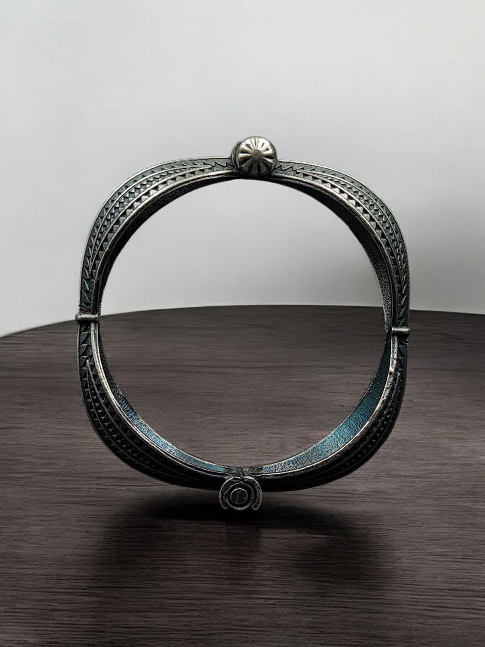 Adjustable Oxidized Silver Square Bracelet Kada