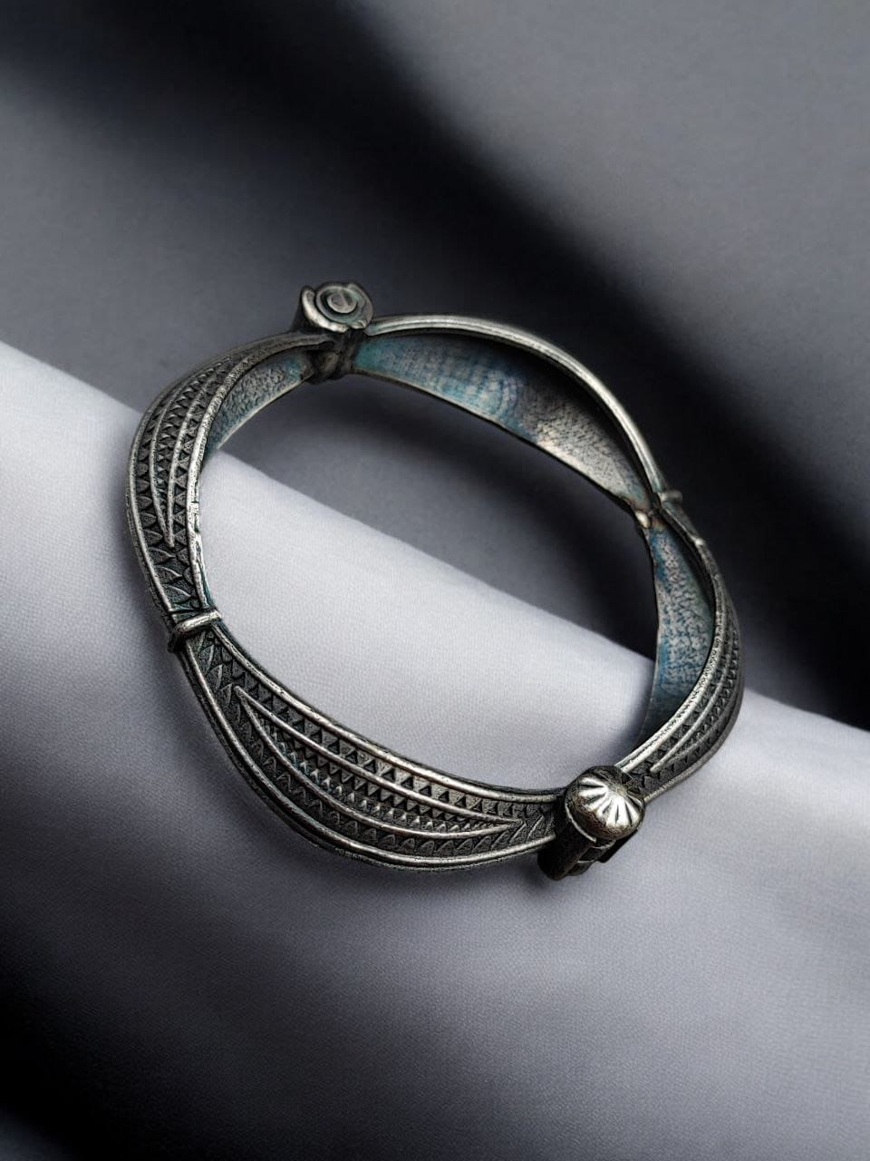 Adjustable Oxidized Silver Square Bracelet Kada