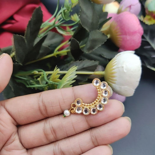 Handcrafted Gold Plated Nosepin with Stone and Pearl Detailing