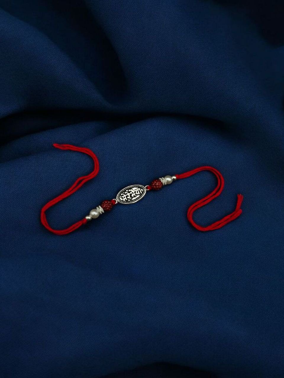 Divine Rudraksha Rakhi Bracelet | 'Bhai Love' Oxidized Silver Charm