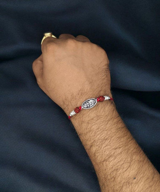 Divine Rudraksha Rakhi Bracelet | 'Bhai Love' Oxidized Silver Charm
