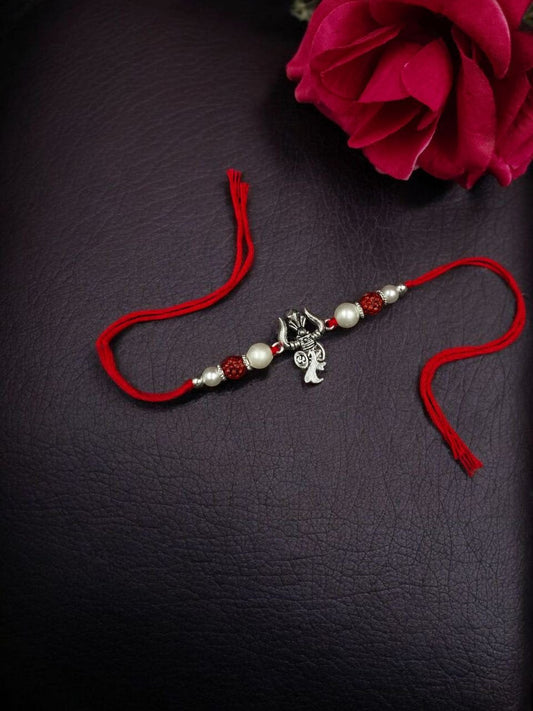 Handcrafted Silver Trishul Damru Rakhi | Raksha Bandhan Blessings Gift For Brother