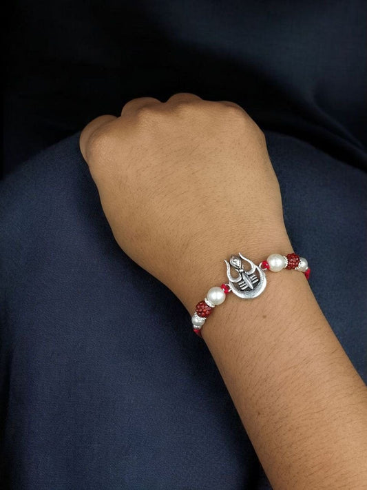Rudraksh Trishul Rakhi for Brother – Silver Design for Raksha Bandhan