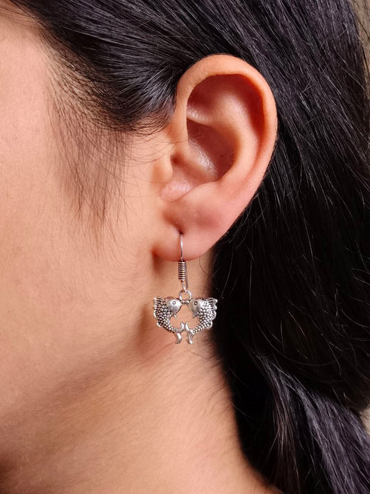 Handcrafted Oxidized Silver Fish Drop Earrings