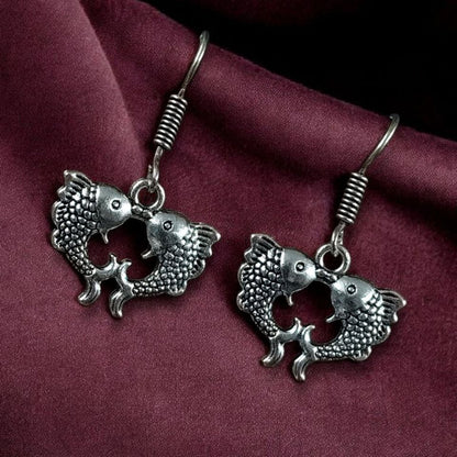 Handcrafted Oxidized Silver Fish Drop Earrings