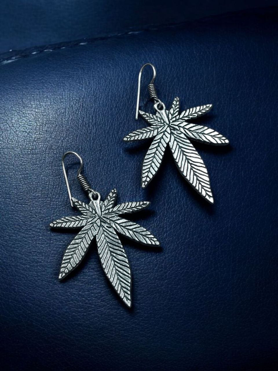 Statement Silver Maple/Pot Leaf Dangle Earrings