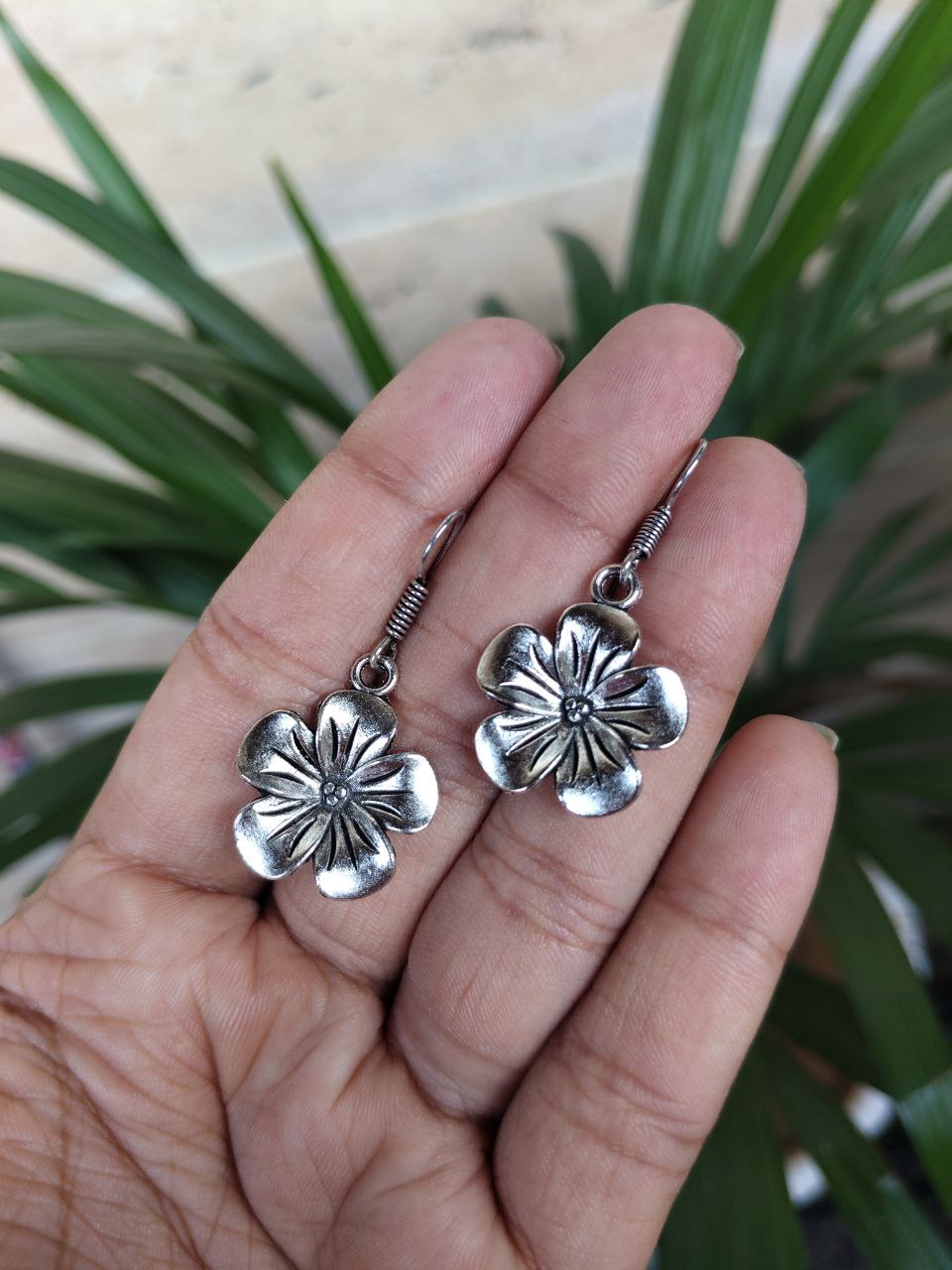 Delicate Floral Silver Look Earrings