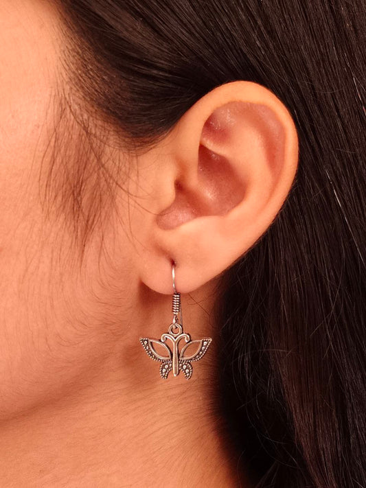 Vintage Oxidized Silver Butterfly Drop Earrings