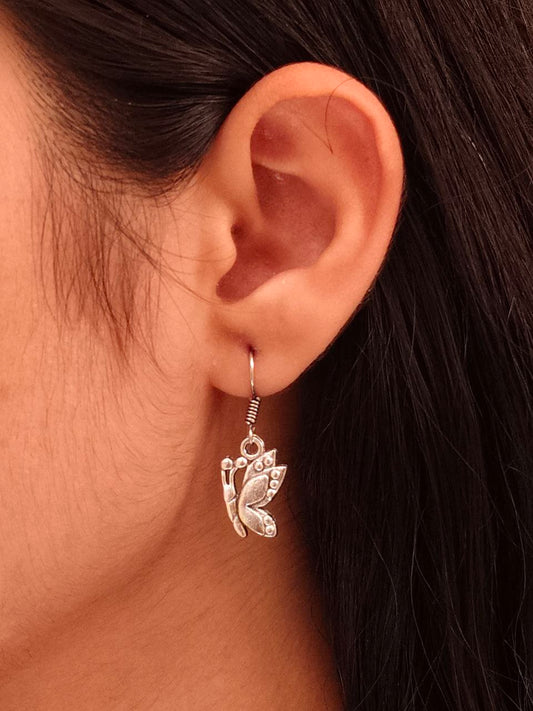 Silver Butterfly Drop Earrings | Vintage Charm Nature Jewelry