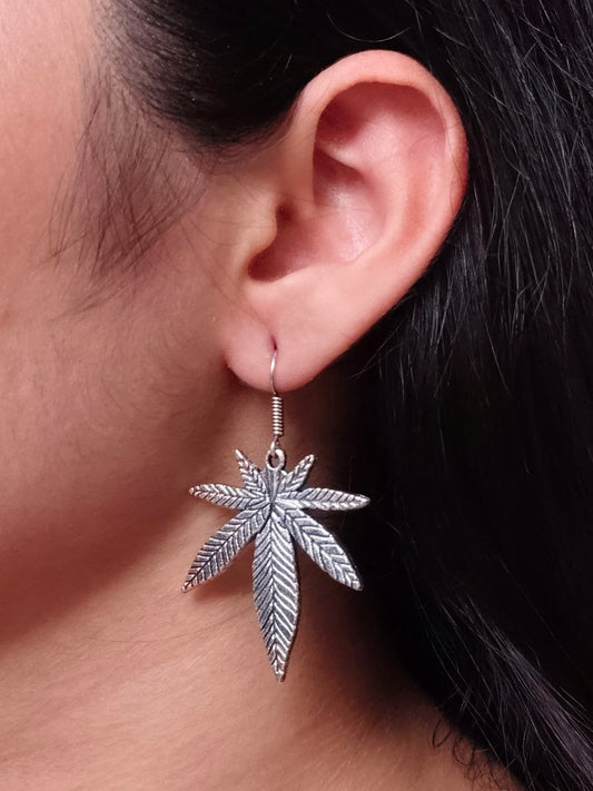 Statement Silver Maple/Pot Leaf Dangle Earrings