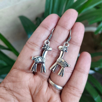 Adorable Giraffe Dangle Earrings | Cute Silver Plated Animal Jewellry for Women & Girls