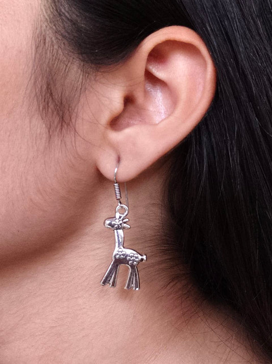 Adorable Giraffe Dangle Earrings | Cute Silver Plated Animal Jewellry for Women & Girls