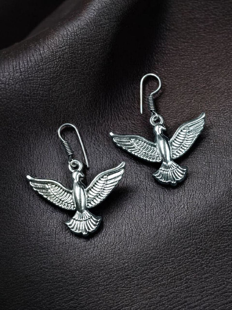 Bohemian Flying Bird Dangle Earrings | Oxidized Silver Nature Inspired Jewellry