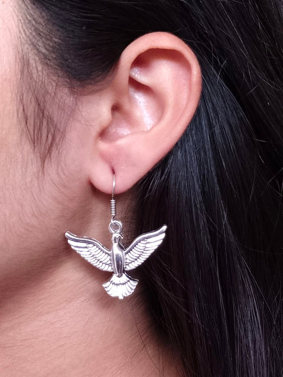 Bohemian Flying Bird Dangle Earrings | Oxidized Silver Nature Inspired Jewellry