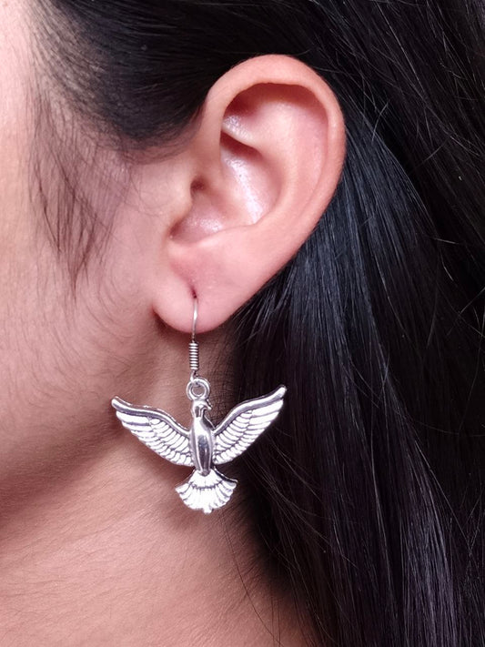 Bohemian Flying Bird Dangle Earrings | Oxidized Silver Nature Inspired Jewellry