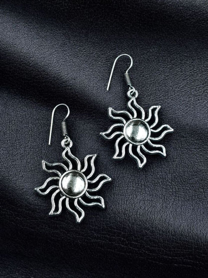 Oxidized Silver Sun Earrings | Bohemian Boho Celestial Dangle Drop Jewelry for Women & Girls