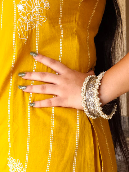 Oxidized Silver Kada with Pearl  Unique Pearl Work - Traditional Indian Bangle Bracelet