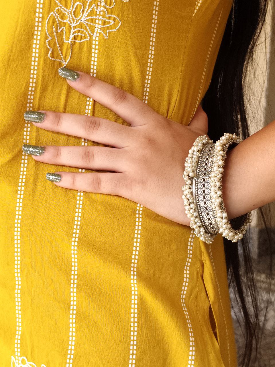 Stunning Oxidized Silver & Pearl Statement Bangle