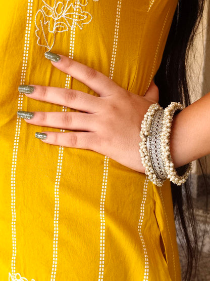 Stunning Oxidized Silver & Pearl Statement Bangle