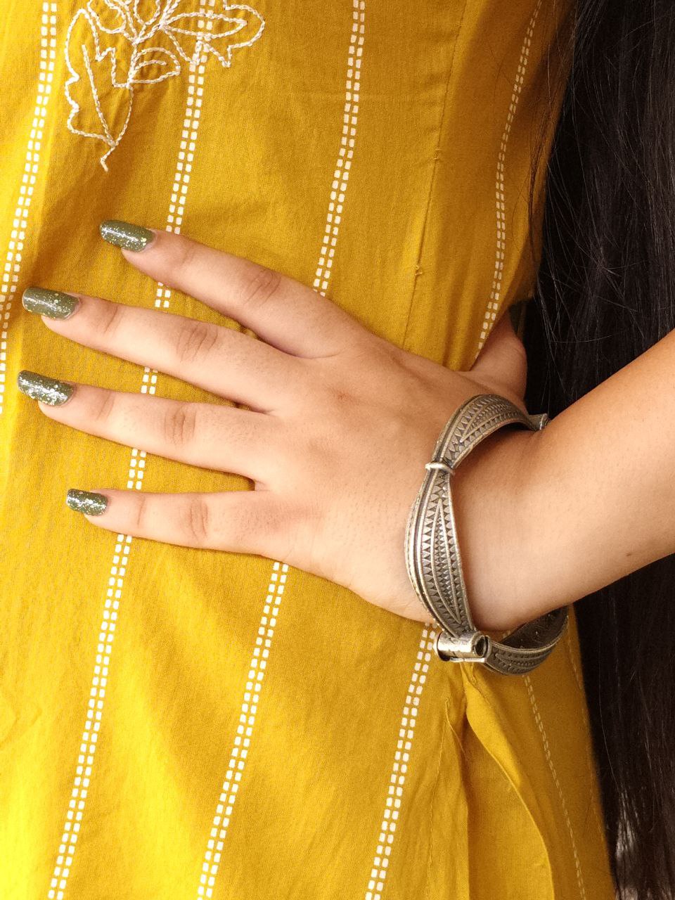 Adjustable Oxidized Silver Square Bracelet Kada