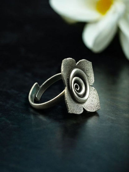 Trendy Adjustable Rose Flower Ring | Oxidized Silver Replica Perfect Jewelry for Girls