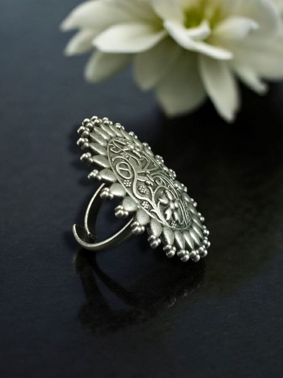 Adjustable Oxidized Silver Tree of Life Ring | Intricate Statement Ring