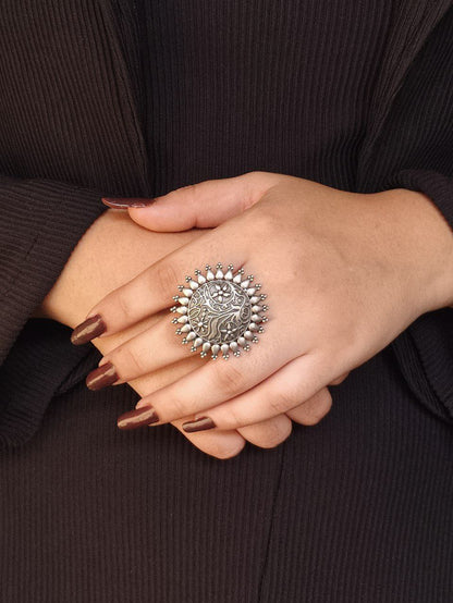 Adjustable Oxidized Silver Tree of Life Ring | Intricate Statement Ring