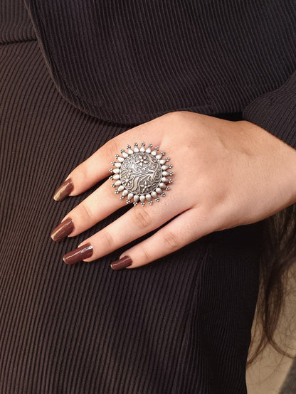 Adjustable Oxidized Silver Tree of Life Ring | Intricate Statement Ring