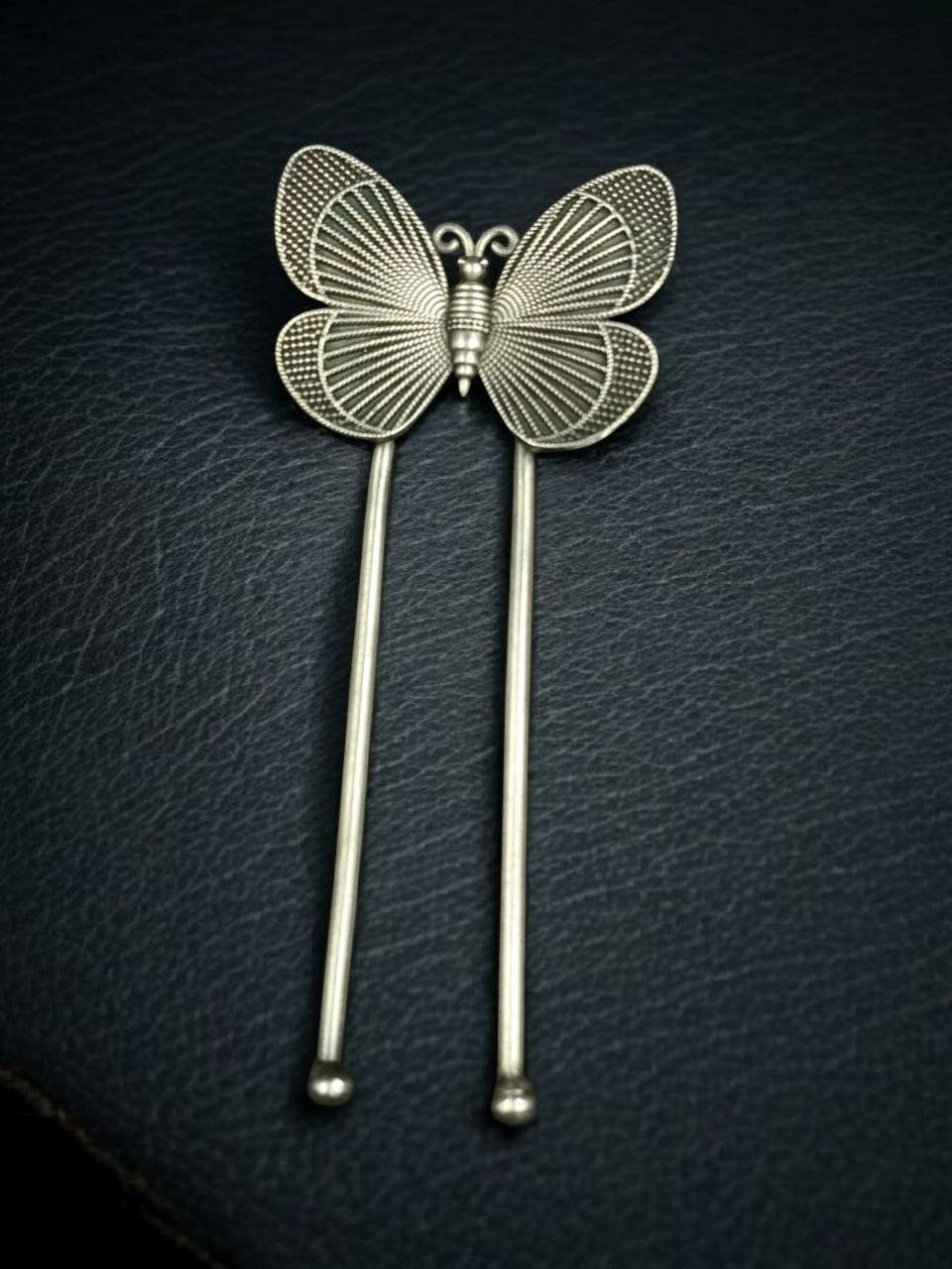 Silver Butterfly Juda Pin | Intricate Filigree Bun Hair Accessory